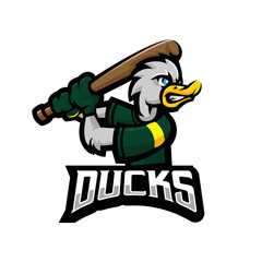 Fototapeta na wymiar Duck Baseball Cartoon Mascot Logo