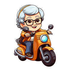 Obraz premium Cute Grandma Riding Motorcycle Clipart