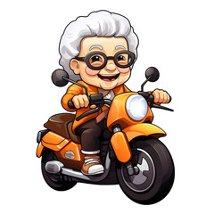 Cute Grandma Riding Motorcycle Clipart