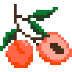 Peach cartoon icon in pixel style.