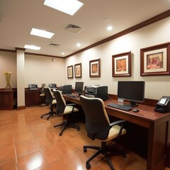 Traditional Mexican Hotel Office Space: Light Maroon & Bronze Style