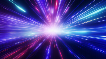 Light speed, hyperspace, space warp background with colorful streaks of light gathering towards the event of horizon