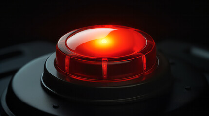 Red alert lamp or warning indicator on black panel glowing light