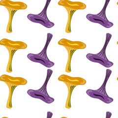 Toadstool mushrooms seamless pattern. Magical fly agaric wallpaper.