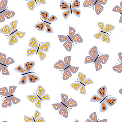 Simple stylized butterflies seamless pattern. Flying insect print.