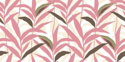 Stylized Tropical palm leaves wallpaper. Jungle palm leaf seamless pattern. Pastel colors.