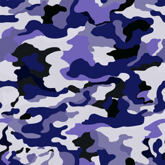 Abstract blue and grey colors camouflage seamless pattern. Military camo endless wallpaper.