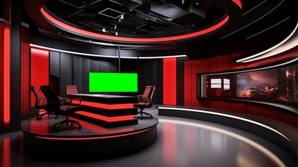 Tv Studio. Backdrop for TV shows .TV on wall. News studio. Generative AI technology.