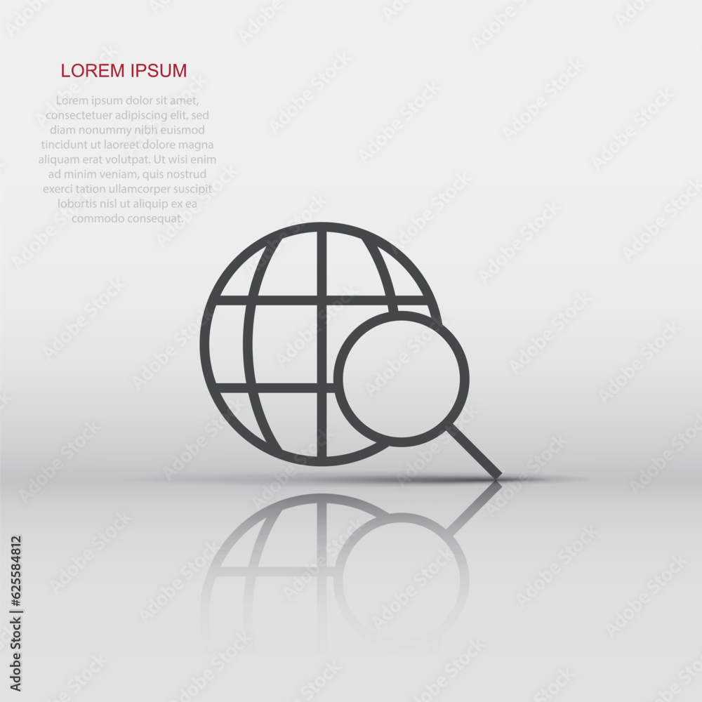 Poster globe search icon in flat style. network navigation vector illustration on white isolated background