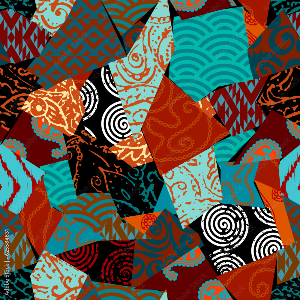 Poster paisley arabesque damask fabric patchwork vintage vector seamless pattern. vector image
