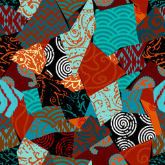 Paisley arabesque damask fabric patchwork vintage vector seamless pattern. Vector image - obrazy, fototapety, plakaty