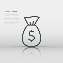 Money bag icon in flat style. Moneybag with dollar vector illustration on white isolated background. Cash sack business concept.