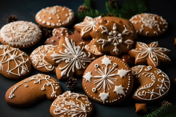 Christmas homemade gingerbread cookies on the table. Sweet food. generative AI.