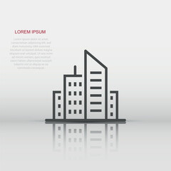 Building icon in flat style. Town skyscraper apartment vector illustration on white isolated background. City tower business concept.