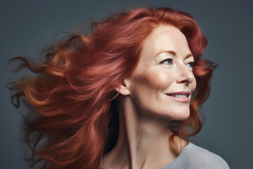 Fototapeta premium Portrait of mature senior lady with redhead hair
