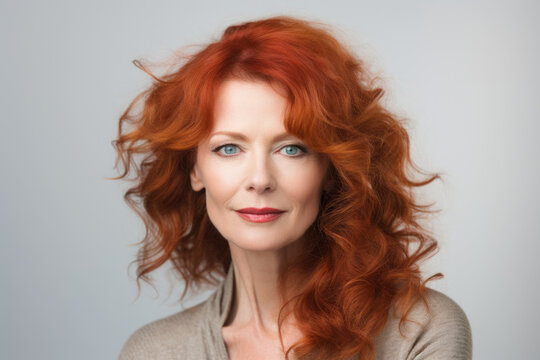 Portrait of mature senior lady with redhead hair