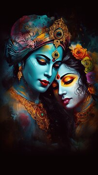 Shree Krishna and radha illustration, Generative ai