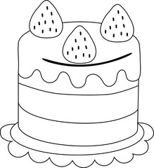 Cake Strawberry Outline Illustration