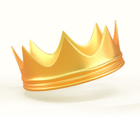 Golden crown for king, queen, prince, princess or monarch 3d render icon. Royal gold metal corona, crowning headdress, medieval emperor coronation symbol isolated on white background. 3D illustration