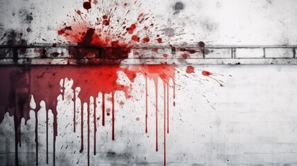 Red blood splatter on a grunge wall illustration