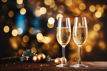 Celebration toast with champagne.New Year's cards. AI generative.