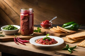 salami and vegetables with yogurt and tomatoes - Generative AI