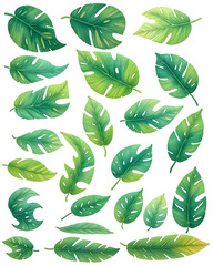 Tropical watercolor leaves on transparent background, generative ai