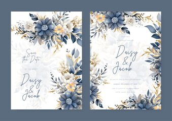 Colorful flower Elegant watercolor flower wedding invitation design template