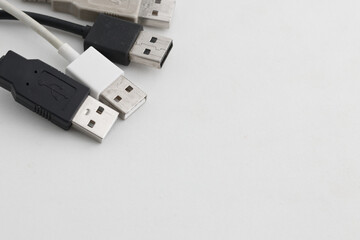 closeup of some usb connectors on neutral background with copy space