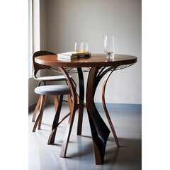  table and chairs. Combination of wood and concrete. Comfortable living space. Generative AI