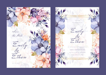 Wedding invitation card template with line art floral decoration. Abstract background save the date, invitation, greeting card, multi-purpose vector