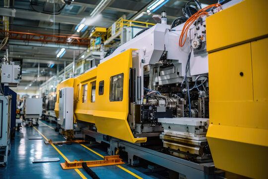 Machine tools at work in a modern factory