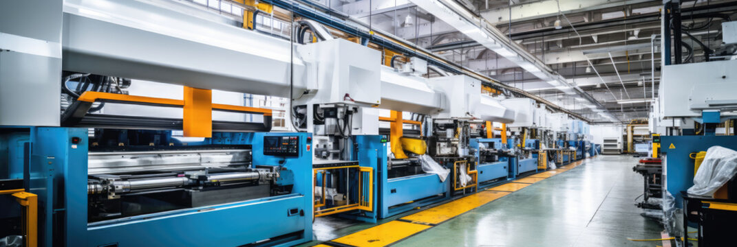 Wide format CNC machine tools at work in a modern factory
