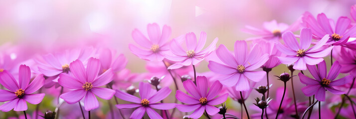 Fototapeta na wymiar Wide purple small flowers in front of blurred background