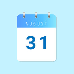 Daily calendar 31st of August month on white paper note