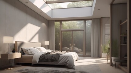contemporary home interior design element concept cosy daylight bedroom natural colour scheme tone house beautiful background,ai generate