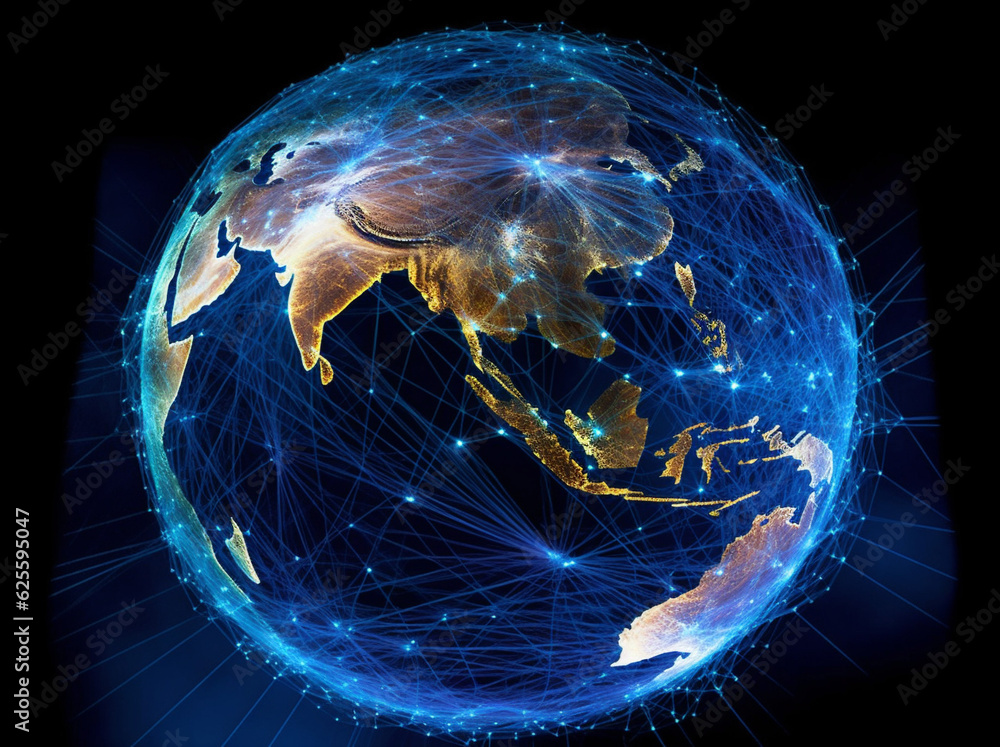 Aufkleber globe map cyberspace internet technology planet network global earth connection. generative ai.