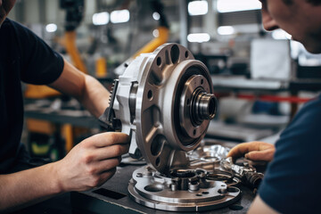 A man is operating and repairing mechanical parts