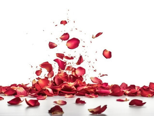 Rose petals fall to the floor. Isolated background. Ai generated.