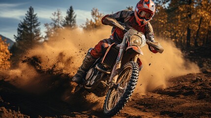 Motocross rider creates a lot of dust and dirt