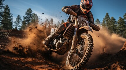 Motocross rider creates a lot of dust and dirt