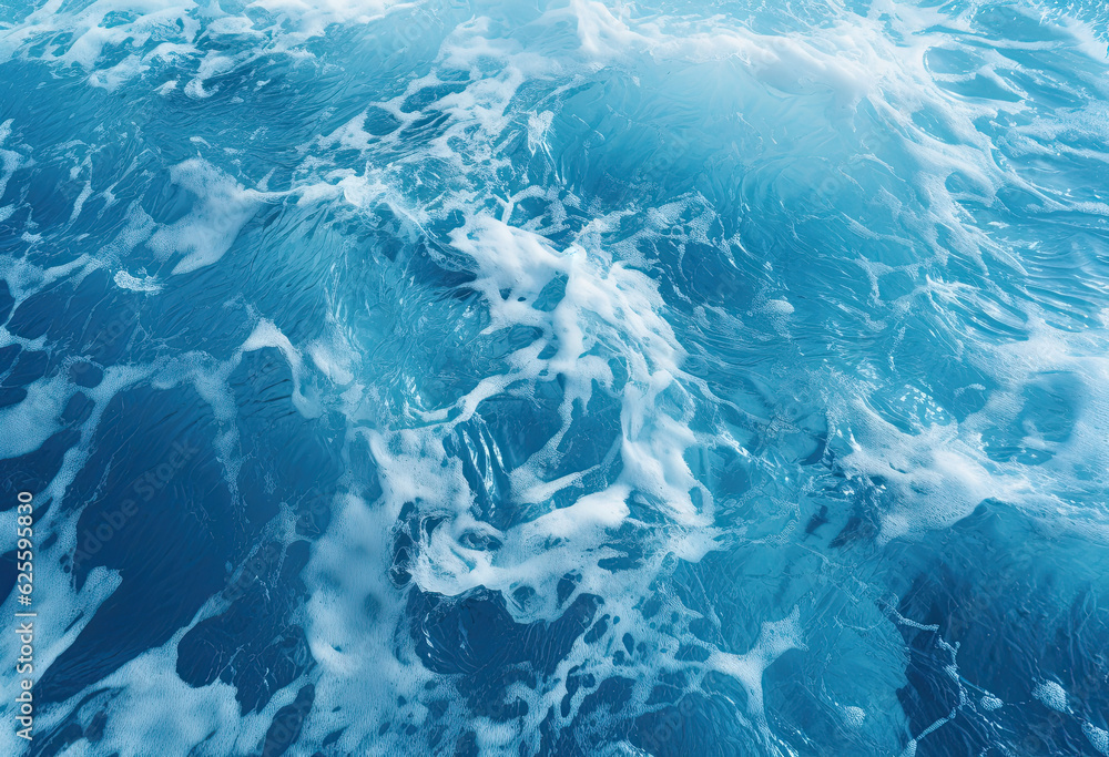 Wall mural sea water texture, aerial shot of blue ocean water with splashes for sale