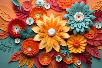Fototapeta na wymiar Colorful paper flower heads isolated on white, AI Generated