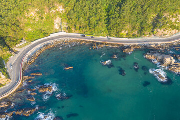 Scenery of a road overlooking the sea