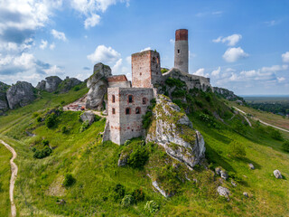 Olsztyn Castle Aerial View. Ruins of 14-th century castle, Poland. 