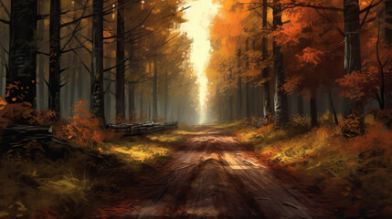 Road in forest morning digital painting by AI