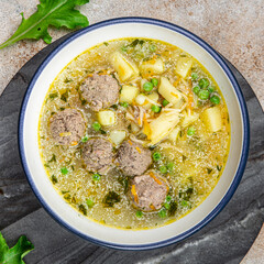 soup meatball and vegetable meat balls first course food healthy meal food snack on the table copy space food background rustic top 