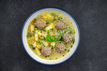 soup meatball and vegetable meat balls first course food healthy meal food snack on the table copy space food background rustic top 