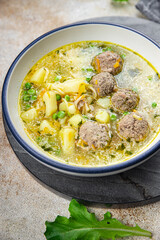 soup meatball and vegetable meat balls first course food healthy meal food snack on the table copy space food background rustic top 