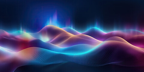 Fototapeta premium Abstract futuristic glowing neon moving high-speed wave lines and hills